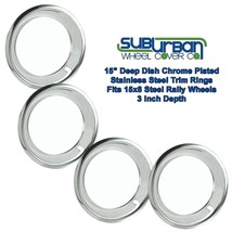 3 Inch Deep / 15&quot; Chrome Stainless Steel 15x8 Wheel Trim Beauty Rings 4543 SET/4 - $135.00