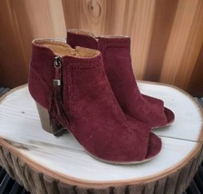 Vanity Womens Booties 8 Peep Toe Zip Tassel Faux Suede Wine Red 3&quot; Heel ... - $11.39