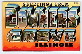 Greetings From Downers Grove Illinois Large Letter Linen Postcard Curt Teich - £48.41 GBP