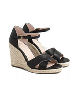 NEW $148 J.Crew Women’s Leather Jute ESPADRILLE WEDGE SANDAL Black Size ... - $55.00