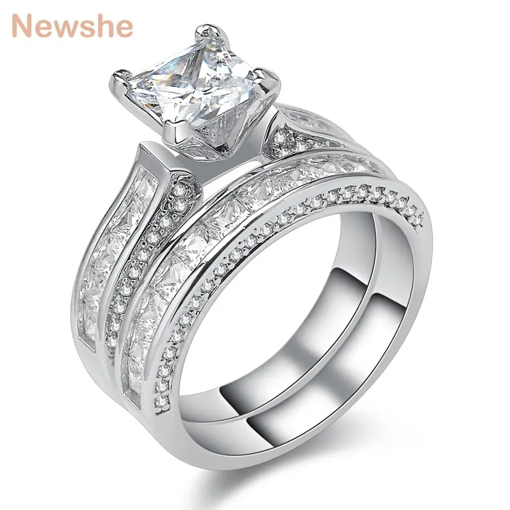 Genuine 925 Sterling Silver Wedding Rings For Women 1.25 Ct Princess Cut AAAAA C - £46.00 GBP