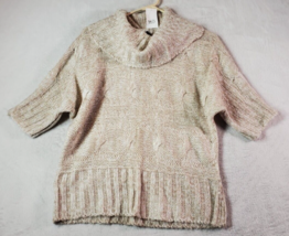 rue21 Sweater Womens Size Medium Beige Knit 100% Acrylic Short Sleeve Cowl Neck - £6.76 GBP