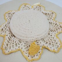 Vintage Hand Crochet Cup Saucer Style Hot Pad White Yellow 8.5 Inch - $9.00