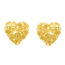 14K Gelbgold Versilbert Loveheart Diamantschliff Klumpen Ohrstecker - £40.44 GBP