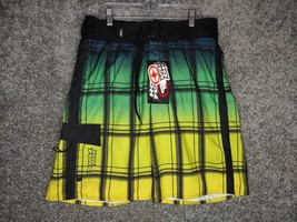 No Fear Board Shorts Mens 32 Plaid Grunge Swim Trunks Mesh Lined Brief NWT - £12.50 GBP