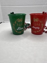 2 Pieces Christmas Shot Glass Necklace Plastic Green Red Team Naughty Nice - $2.48