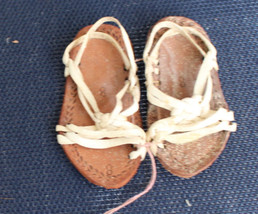 Vintage White Strappy Doll Shoes Sandals 3-1/4&quot; l - £16.30 GBP