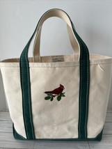 Vintage LL Bean Classic Canvas BOAT AND TOTE Bag Green Trim Embroidered Cardinal - £73.29 GBP