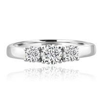 Three-Stone Diamond Engagement Ring Real 14K White Gold Round Treated 0.84 TCW - £1,322.68 GBP