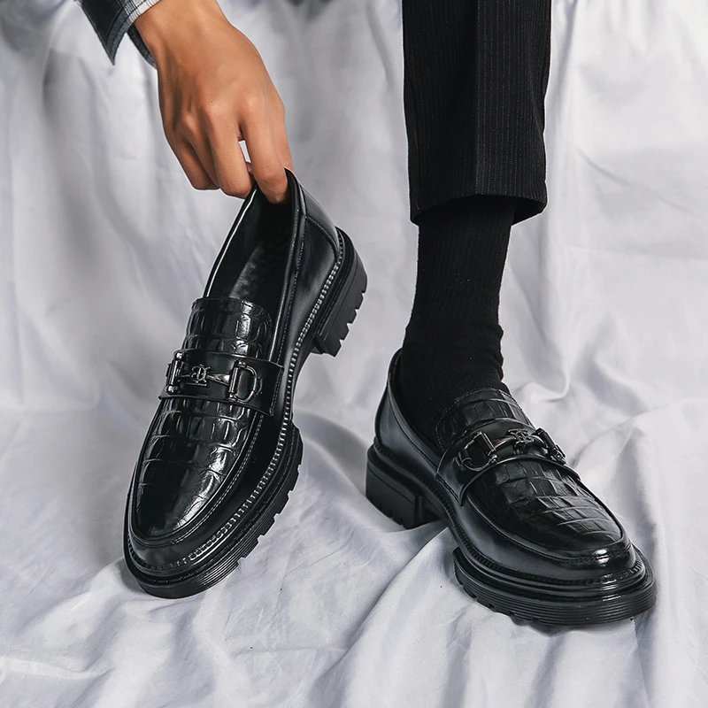 Luxury crocodile print Le Fou shoes high quality leather fashion men&#39;s s... - $74.17