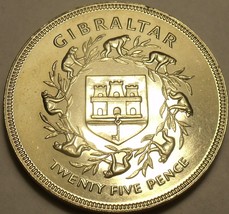 Rare Gem Unc Gibraltar 1977 25 Pence~65k Minted~Queens Silver Jubilee~Ape&#39;s~Fr/s - £21.10 GBP