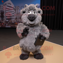 Gray Suffolk Sheep mascot costume character dressed with a V-Neck Tee and Clutch - $1,199.00