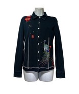 venus long sleeve peacock embroidered button up shirt blouse Size M - £31.60 GBP