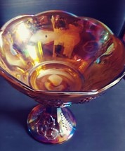 Indiana Glass HARVEST WEDDING Gold Carnival Glass Compote  #1259 image 3
