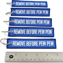 Rotary13B1 Remove Before PEW PEW Chamber Safety Key Chains - Blue - 5 Pieces image 4