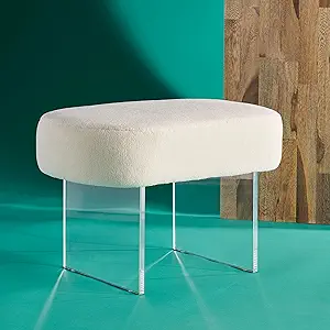 Safavieh Couture Home Collection Warren Glam Ivory Faux Sheepskin Ottoman - $230.99