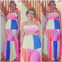 Multicolored Patched Ribbon Tiered Maxi Dress - $70.00