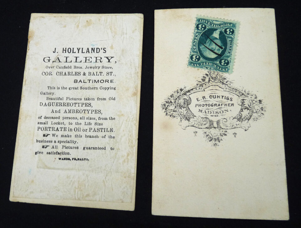 2  carte de visite tintype Curtiss Madison Holyland Baltimore photographer stamp Item image 2