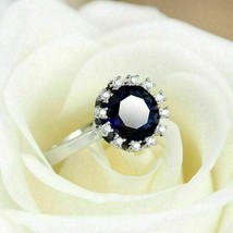 2.12Ct Simulated Round Cut Sapphire Diamond Ring 14k White Gold Plated Silver - £75.08 GBP