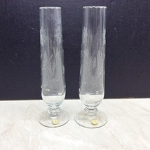Vintage Crystal Bud Vase Etched Flowers Leaves Made in Romania 9&quot; Lot of 2 Frost - £31.34 GBP