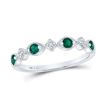 Sterling Silver Womens Round Lab-Created Emerald Diamond Band Ring 1/4 Cttw - £98.74 GBP
