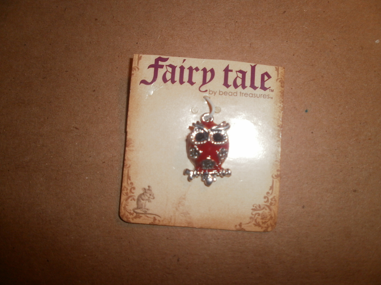 Red &amp; Silver Owl Necklace Pendant / Charm , Fairy Tale - $1.00