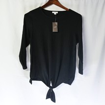 NEW J.Jill Small Black 3/4 Sleeve Tie Front Detail Blouse Shirt Top - £19.76 GBP