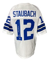 Roger Staubach Firmado Traje Blanco Estilo Profesional Camiseta de Fútbol Bas - £186.07 GBP