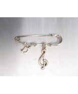 2&quot; PIN BROOCH w 3 CRYSTALS w TREBLE G CLEF DOUBLE MUSIC NOTE DANGLING CH... - €5,14 EUR