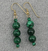 HANDCRAFT Gems Malachite beads GP. wire dangle earring - £7.85 GBP