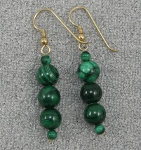 HANDCRAFT Gems Malachite beads GP. wire dangle earring - $9.99