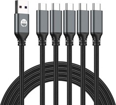 USB Type-C to A Cable 5pack 6ft Braided Fast Charging 3A Quick Charger Cord Grey - £9.84 GBP