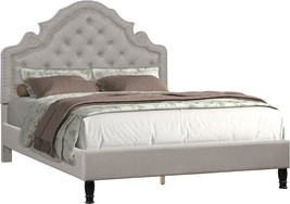 Ilena Upholstered Fabric Platform Bed By Best Master Furniture, Queen, Grey. - £110.02 GBP
