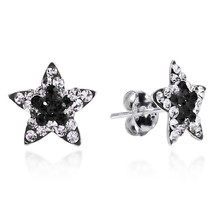 Twinkling Star Black-White Cubic Zirconia .925 Silver Stud Earrings - £7.69 GBP