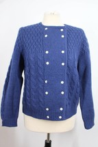 Vtg David Brooks S Blue 100% Wool Double Breasted Cable-Knit Cardigan Sweater - £28.85 GBP