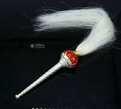 925 sterling silver  chanwar chaur original yalk cow hair pooja article ... - $121.76