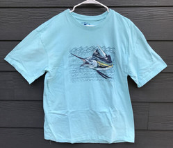 Joe Marlin Unwind Men&#39;s XL Aqua Swordfish Sportfishing Short Sleeve T-Shirt - £15.16 GBP