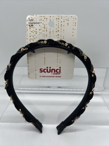 Scunci Head band Chain &amp; Crystal Black Styling Hair Band Cocktail Upscal... - $5.29