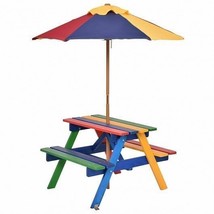 4 Seat Kids Picnic Table with Umbrella-Multicolor - Color: Multicolor - £71.66 GBP