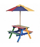 4 Seat Kids Picnic Table with Umbrella-Multicolor - Color: Multicolor - $92.83