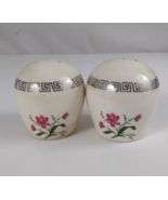 Vintage Beautiful White With Pink Floral Round Salt &amp; Pepper Shakers - $14.88 CAD