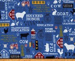 Cotton FFA Future Farmers of America Words Blue Fabric Print by the Yard... - $14.95
