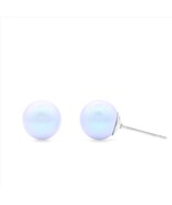 Iridescent Swarovski Pearl Studs | 8mm Pearl Earrings | Dainty Blue Stud... - $19.00