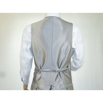 Men Tuxedo Formal Suit ROYAL DIAMOND Slim Fit 3Pc Vested shiny Satin SL82 Silver image 9