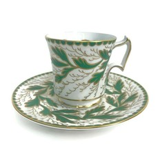 Vintage Royal Chelsea Bone China Cup &amp; Saucer Handpainted Green Leaves G... - $23.12