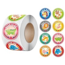 1 inch Cartoon Animals Sticker With Reward Words Sealing Labels 500pcs nice job - £9.58 GBP+