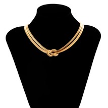 Lacteo Punk Hip Hop Gold Color Flat Chain Necklace for Women Vintage Double Laye - £13.27 GBP