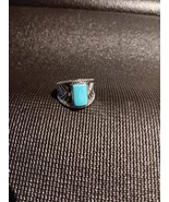 Men&#39;s Sterling Silver and Blue Gem Turquoise Ring - £146.41 GBP