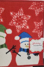 Printed Kitchen Nylon Rug (17&quot;x27&quot;) 3 Christmas Snowmen On Red,Rectangle,Holiday - £14.07 GBP