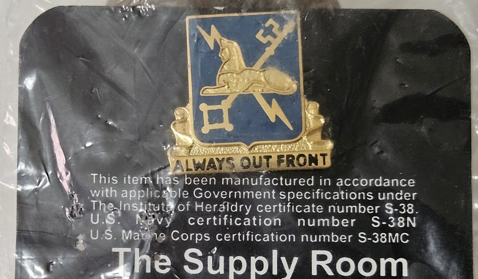 GENUINE U.S. ARMY CORPS CREST: MILITARY INTELLIGENCE - ALWAYS OUT FRONT -SEALED. - $9.76